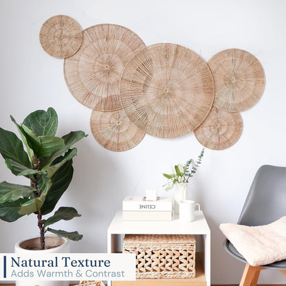 Wicker 23 Inch Jute Wall Decor Baskets, Set of 6 Extra Large Woven Jute Wall Plates, 23",21",15",13",12,10", Decorative Baskets for Wall Arts, Wall Hanging for Bedroom, Living Room, Office | 23", 21", 15", 13", 12", 10" Natural Handwoven Jute Boho Wall Art, Coastal Wall Basket for Living Room, Bedroom, Entryway6