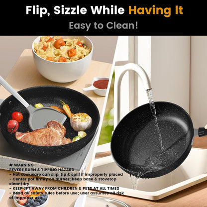 Nonstick Frying Pan Skillet 3 Piece Set, Stone Coating Cookware, 9, 10 & 11 Inches Egg Omelette Pan with Heat-Resistant Handle, PFOA Free,Induction Compatible3