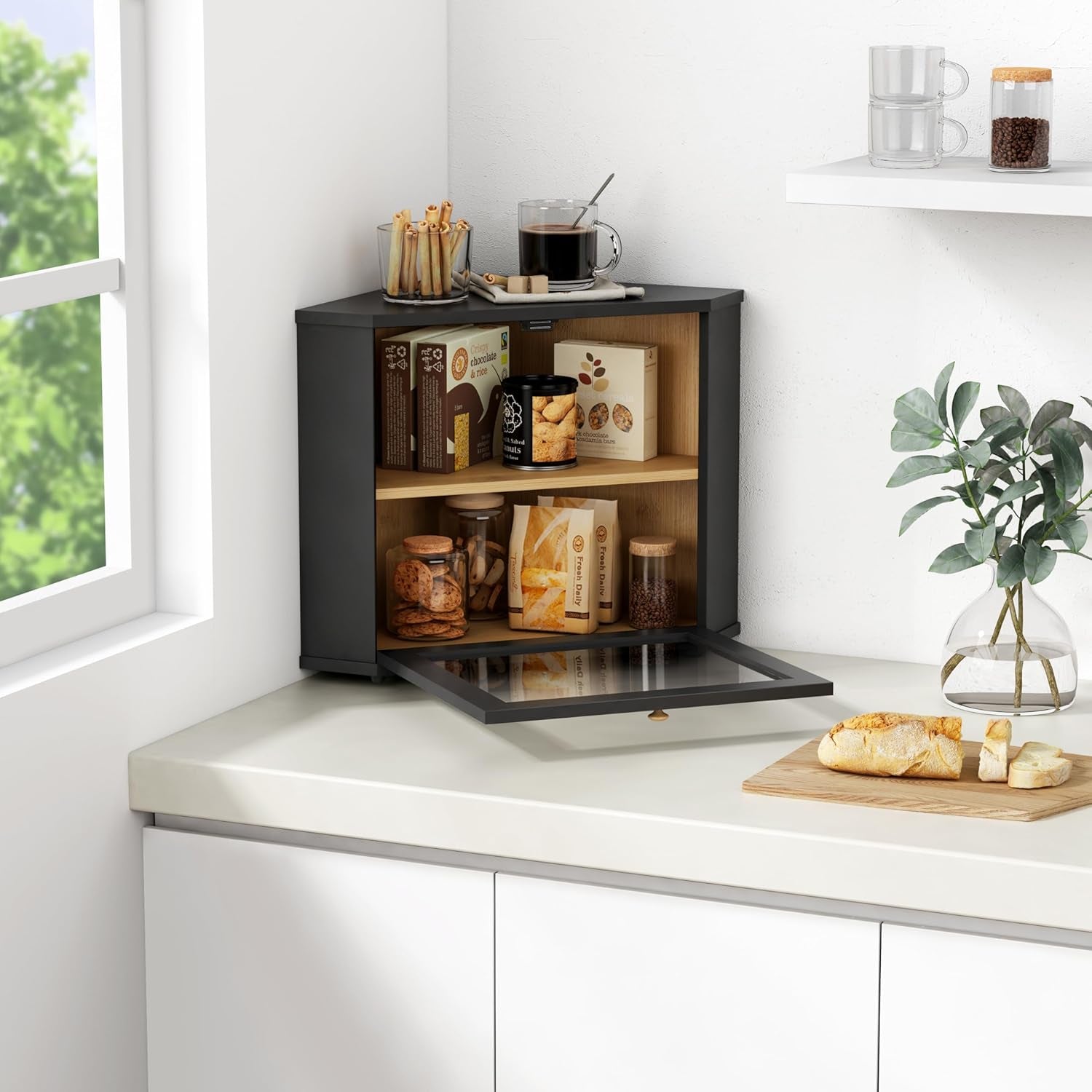 corner-bread-box-for-kitchen-countertop-black-bread-storage-container-for-homemade-bread-two-layer-breadbox-under-cabinet-mount-large-bread-holder-for-kitchen-counter-pantry-shelf