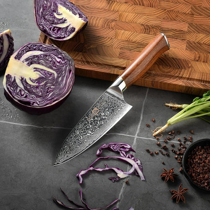 Damascus Chef Knife 6.5 Inch Rosewood Handle Chef Knife Ultra Sharp Santoku Knife, Gift for Women Men6