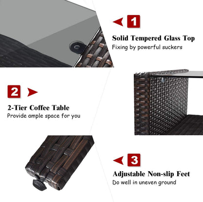 4 Piece Patio Furniture Set, Outdoor Wicker Conversation Set with Glass Top Coffee Table, All Weather Proof and Thick Cushions, Suitable for Porch, Garden, Poolside and Lawn (Red)7