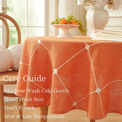 Linen Burnt Orange round Tablecloth 53 Inch Circle Fall Table Cloth5