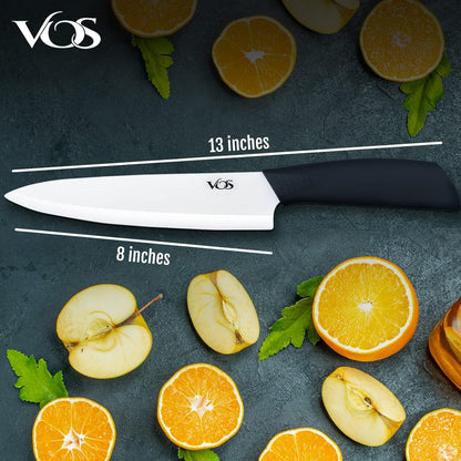 Ceramic Chef Knife 8 Inch with Protection Cover – Large Ceramic Kitchen Knife for Slicing, Dicing, and Fruits – Lightweight Zirconia Blade – Luxury Gift Packaging – Ultra Sharp Chefs Knife (Black)2