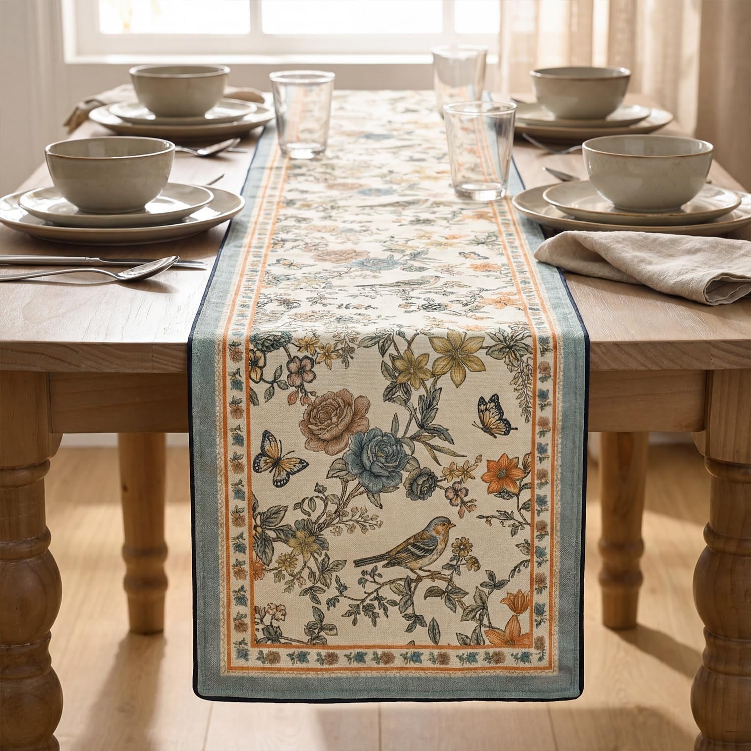 beige-floral-bird-rustic-vintage-table-runner-13x72-inch