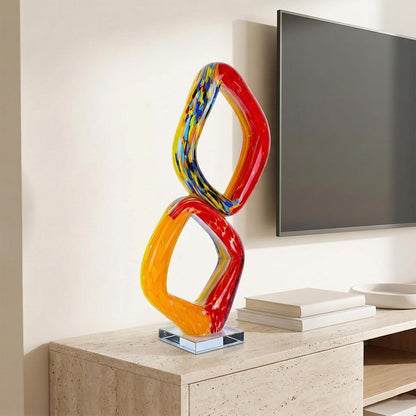 17.7In Tall Abstract Orange Glass Sculpture Large Hand Blown Glass Figurine Handblown Statue for Home Decor Living Room Shelf Mantel Tabletop Display Modern Art Accent Piece3