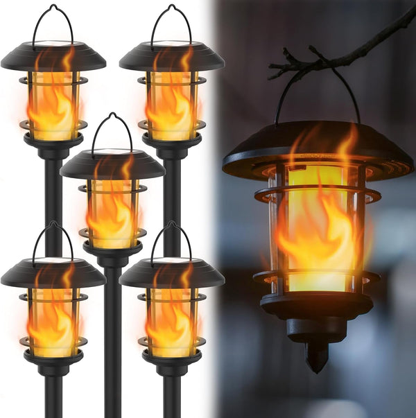 6 Pack Solar Flame Torch Lights Outdoor, Halloween Dual Use Flickering Flame Garden Light, Christmas Hanging Lanterns, Auto On/Off & Waterproof Lighting for Lawn Patio Yard Walkway Driveway9