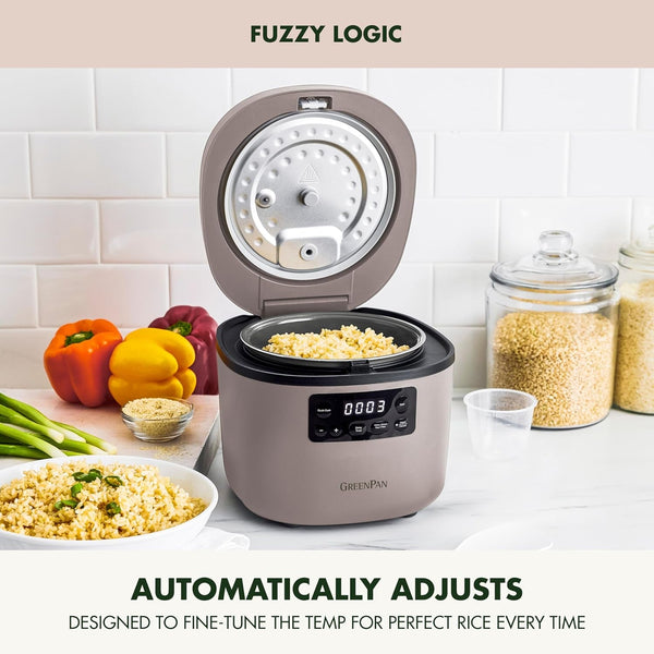 Advanced Rice Cooker, 4-Cups Uncooked/8-Cups Cooked, Removable Nonstick Ceramic Pfas-Free Pot, White & Brown Rice, Family Sized, Quick Cook in 25Mins, 6 Presets, Fuzzy Logic Tech, Clay8