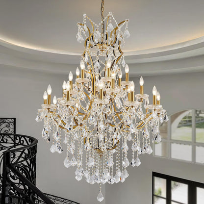 24 Lights Large Crystal Chandeliers for High Ceilings Brass Maria Theresa Chandelier Modern Chandelier Light Fixture for Foyer Living Room Hallway Entryway Staircase 55.1" H X 39.4" D1