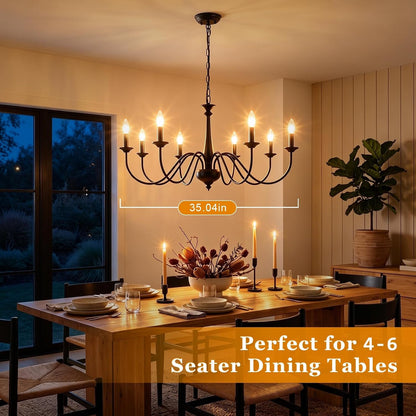 35" Farmhouse Chandelier, 8-Light Matte Black Classic Iron Candle Pendant Lighting, Adjustable Chain Ceiling Light Fixture for Sloped Ceiling, Dining Room, Kitchen Island & Foyer4