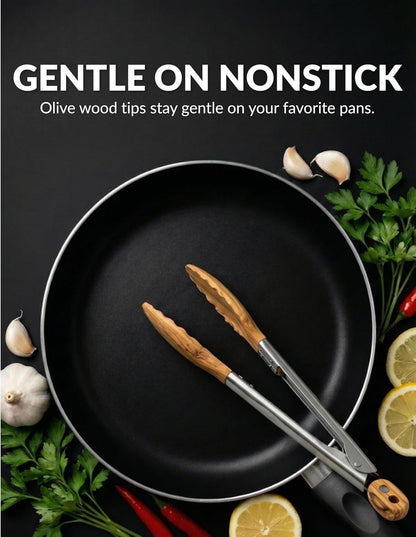 Olive Wood Tongs for Cooking, Serving, Grilling and Salad3
