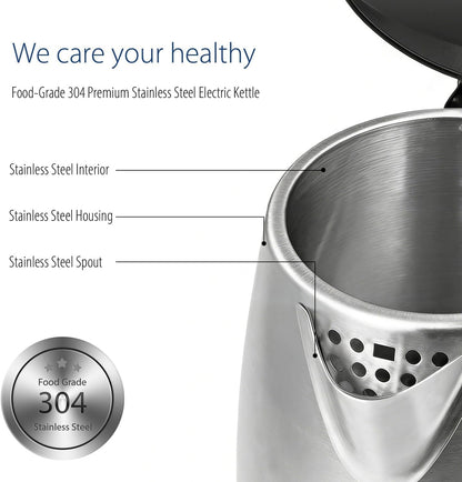 Stainless Steel Electric Kettle, 1.7 Liter Tea Kettle Electric & Hot Water Kettle, 1500W Fast Boil with LED Light, Auto Shut-Off and Boil-Dry Protection6