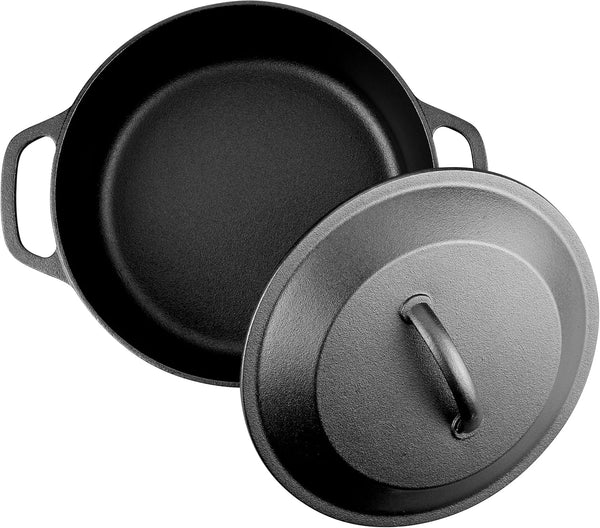Pre-Seasoned Cast Iron Dutch Oven with Lid, round and Dual Handles, for Stovetop, Camping, Grill, Induction, Electric, Black, 3 Qt7