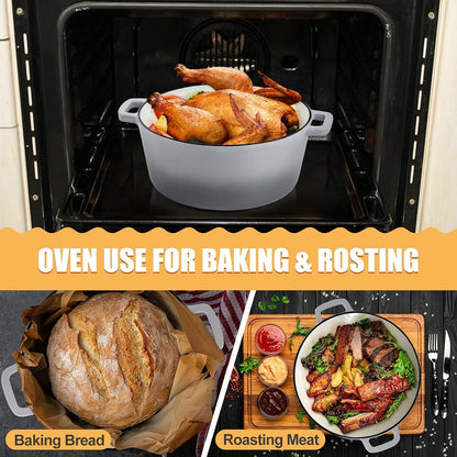 2 in 1 Gray Dutch Oven Pot with Lid for Bread Baking, 5Qt | Cast Iron Bread Dutch Oven, Skillet & Pot for Roasting Braising Stewing Frying Simmering, Multi Stoves & Oven Safe4