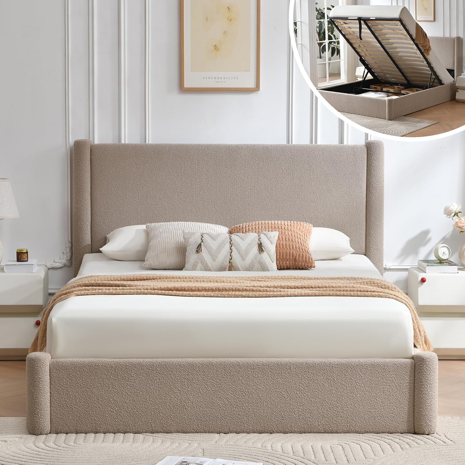 full-lift-up-storage-bed-frame-44-88-tall-upholstered-headboard-soft-rounded-corner-design-boucle-texture-platform-bed-with-hydraulic-storage-no-box-spring-needed-soft-beige