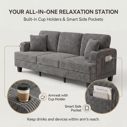 83" Modern Couch with Side Storage Pockets and Cup Holders5