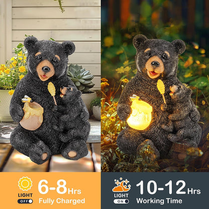 Solar Garden Statues Bears 9" Black, Yard Decorations Outdoor5