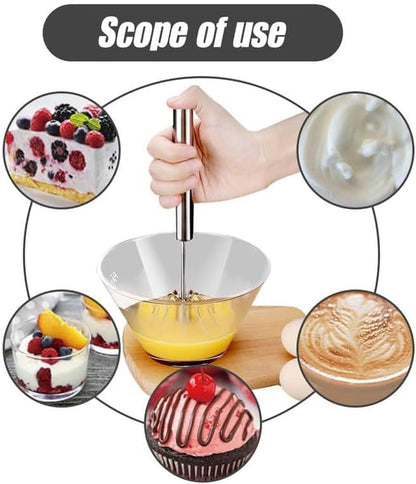 Handheld Mixer, Stainless Steel Semi-Automatic Whisk, Rotating Semi-Automatic Egg Beater, Hand Push Mixer Stirrer Tool for Cooking Kitchen Home Egg Milk6