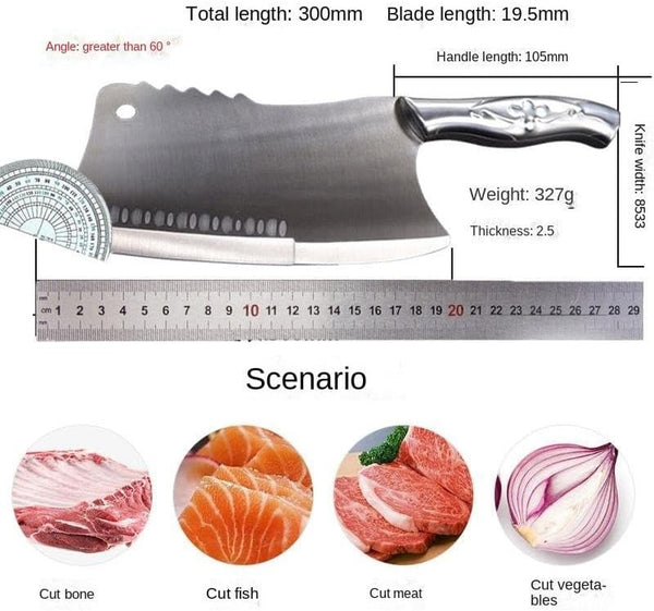 Meat Cleaver, 8 Inch Stainless Steel Vegetable Slicing Knife Meat Cutter Kitchen Knife Chopping Dual Purpose Knives Hollow Handle2