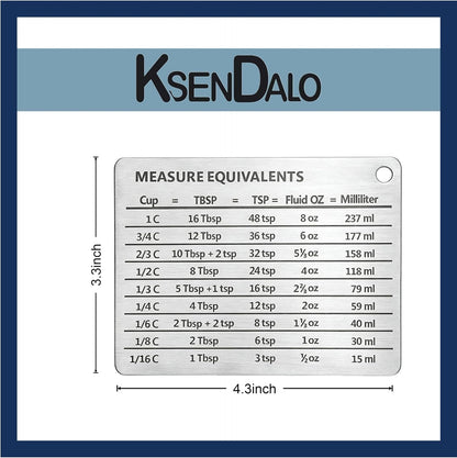 Measurement Conversion Chart with Strong Magnet Backing,  Stainless Measurement Conversions for Cups, Tablespoons, Teaspoons, Fluid Oz and Milliliters,Silver2