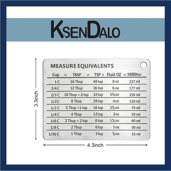 Measurement Conversion Chart with Strong Magnet Backing,  Stainless Measurement Conversions for Cups, Tablespoons, Teaspoons, Fluid Oz and Milliliters,Silver2