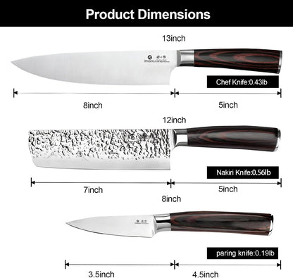 3 Pieces Knife Set, Japanese HC Stainless Steel Kitchen Knife Set, Professional Chef Knife Set with Ergonomic Pakkawood Handle, Ultra Sharp Knives Set for Kitchen & Home Cooking, Best Gifts3