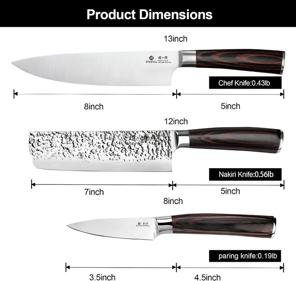3 Pieces Knife Set, Japanese HC Stainless Steel Kitchen Knife Set, Professional Chef Knife Set with Ergonomic Pakkawood Handle, Ultra Sharp Knives Set for Kitchen & Home Cooking, Best Gifts3