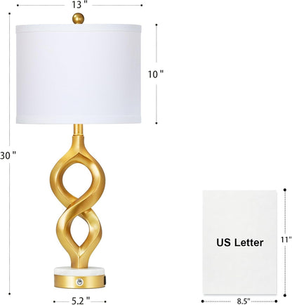 White and Gold Table Lamps Set of 2 for Living Room, 30" Tall Touch Control Bedside Lamps for Bedroom Nightstand, 3-Way Dimmable Modern Decorative Table Lamp with USB A+C Ports and 2 LED Bulbs7