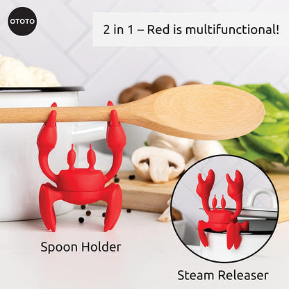 2 in 1 Silicone Spoon Rest & Steam Releaser - Large Spoon Holder for Stove Top - Unique and Useful Gift for Cooking - Heat Resistant Utensil Rest, Kitchen Gadgets, Red Gift (Red the Crab)3