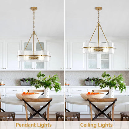 Modern Dining Room Chandelier 22” Gold Textured Glass Drum Chandelier6