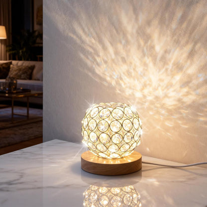 Crystal Mood Table Lamp, Voice Control K9 Glass Sphere Light, Wood Base1