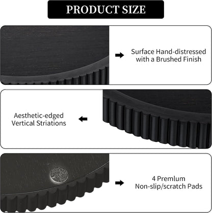 Black Decorative Coffee Table Tray, Scalloped Edge | 12" round Wood Centerpiece Tray, Ideal for Living Room, Entryway Table, Kitchen Island, Fits Modern Decor.5
