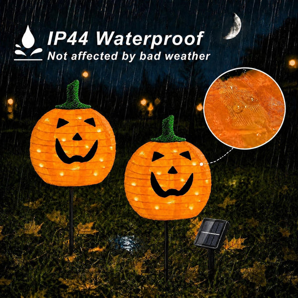 Solar Halloween Pumpkin Lights, 2 Pack Outdoor Pathway Stake Lights5