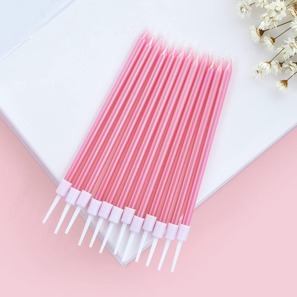 Pink Long Thin Metallic Birthday Candles, Cake Candles, Birthday Parties, Wedding Decorations, Party Candles3