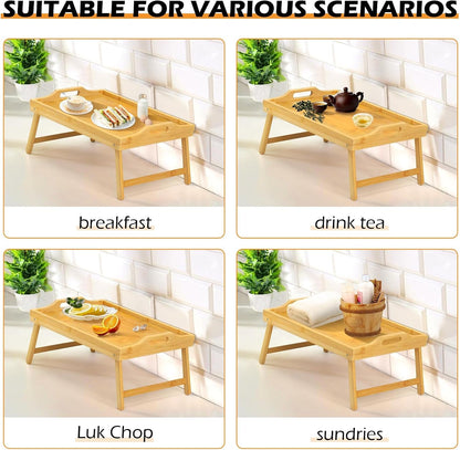 Bamboo Bed Tray Table, Folding Legs and Handles, Breakfast Tray, Laptop Desk for Bed or Sofa, Serving Tray for Eating, Working, Reading,Picnic7