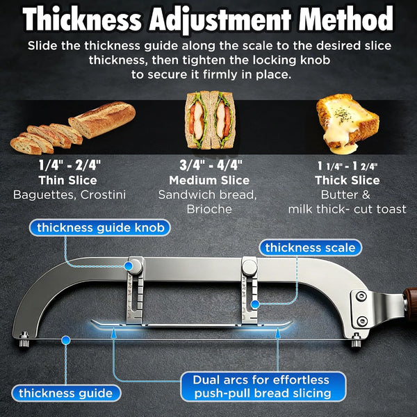 Upgraded Bread Knife for Homemade Bread, 6 Adjustable Thickness Bread Slicer, Ergonomic Bow-Design Serrated Bread Knife, Razor-Sharp Cutter for Crusty Sourdough & Baguette, Gift for Bakers7