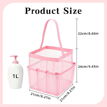 Mesh Shower Caddy, 9 Pocket Large Capacity Beach Tote Bag with Handle,Portable Shower Caddy Bag for College Dorm Room Essentials, Pink Hanging Bathroom Bag for Toiletry, Swimming, Gym, Camp, Beach2