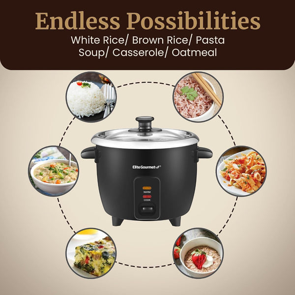 ERC006SS 6-Cup Electric Rice Cooker with Stainless Steel Inner Pot, Makes Soups, Stews, Porridges, Grains and Cereals, 6 Cup (3 Cups Uncooked), Black7
