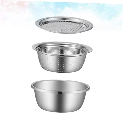 3Pcs Stainless Steel Vegetable Slicer Peeler Set Grater Basin Slicing Patterns Easy to Clean9