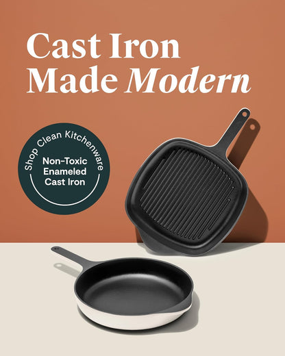 Caraway 10.5" Cast Iron Skillet and Grill Pan Duo | Enameled Cookware Set with Non-Toxic 3-Layer Enamel Coating, No Seasoning Required, Compatible with All Stovetops, Cream2