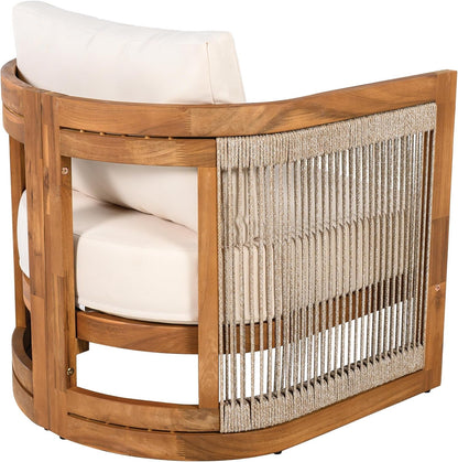 4-Piece Patio Conversation Set, All Weather Sectional Sofa Set W/ 2 Chairs, Loveseat & Table Premium, Acacia Wood Outdoor Furniture Set with Woven Rope Accents and Cushions (Teak+Beige)8