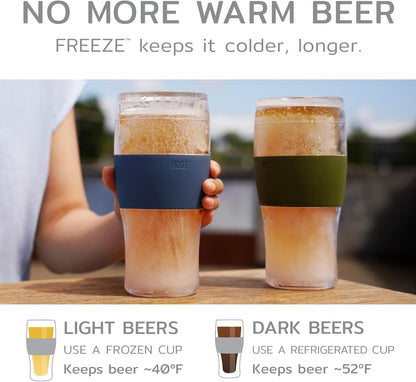 Freeze Beer Glasses, Freezable Beer Gifts for Men, Double Wall Insulated Pint Set, Tumbler for Cold Drinks, 16, Set of 2, Gray2