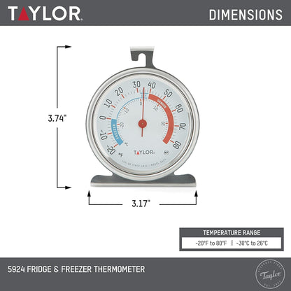 5924 Large Dial Kitchen Refrigerator and Freezer Analog Thermometer, 3-Inch Dial, Easy to Read, Silver Finish, Accurate Temperature Monitoring3