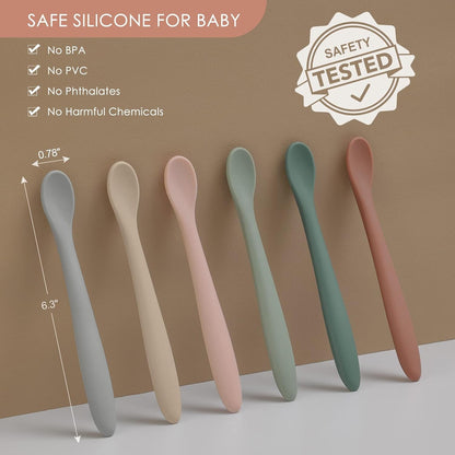 6-Piece Silicone Baby Feeding Spoons, First Stage Infant Spoons, Soft-Tip Easy on Gums I Baby Training Spoon | Infant Utensils Feeding Supplies, Dishwasher & Boil-Proof2