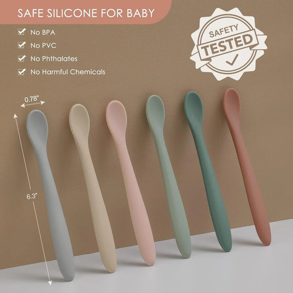 6-Piece Silicone Baby Feeding Spoons, First Stage Infant Spoons, Soft-Tip Easy on Gums I Baby Training Spoon | Infant Utensils Feeding Supplies, Dishwasher & Boil-Proof2