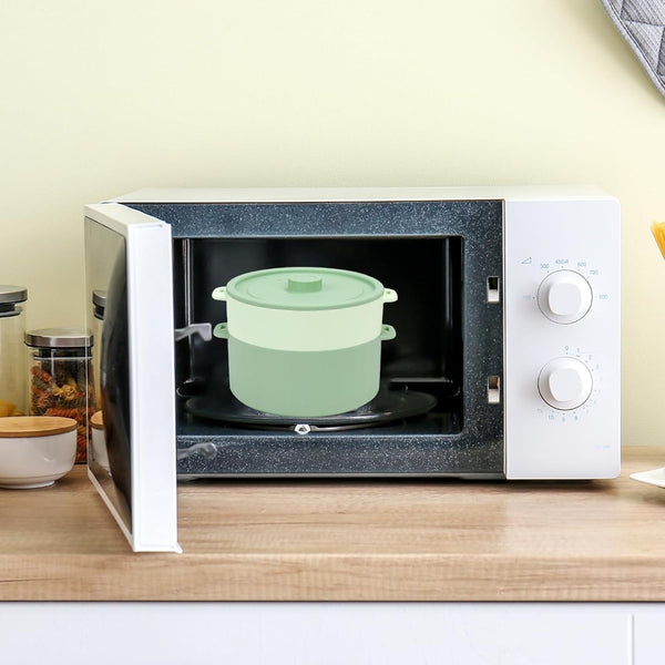 Microwave Rice Cooker, 2-Layer Microwave Pasta Cooker and Steamer for Rice, Vegetables, Quinoa, Oatmeal, Ramen –Silicone Non-Stick (Green)2