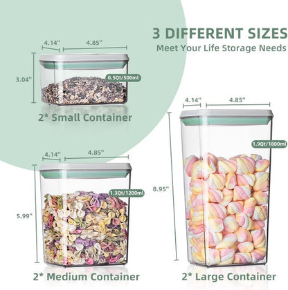 Airtight Food Storage Container Sets with Lids 6Pcs Pop Containers for Kitchen Pantry Organization Bpa-Free Stackable Kitchen Storage Containers for Cereal Flour Sugar (0.5, 1.2, 1.8Qt)*25