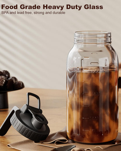 64 Oz Cold Brew Coffee Maker, Mason Jar Pitcher with 304 SS Filter | 100Μm Fine Mesh, Stainless Steel Filter, Airtight, Leakproof, Pour Flip Spout, Ergonomic Handle, Wide Mouth, Heavy-Duty Glass6