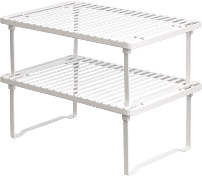 Space-Saving Stackable Metal Kitchen Cabinet Organizer Shelves for Dishes, Pantry Organization, 12.5" L X 8" D X 4.5" H, Set of 2, White1