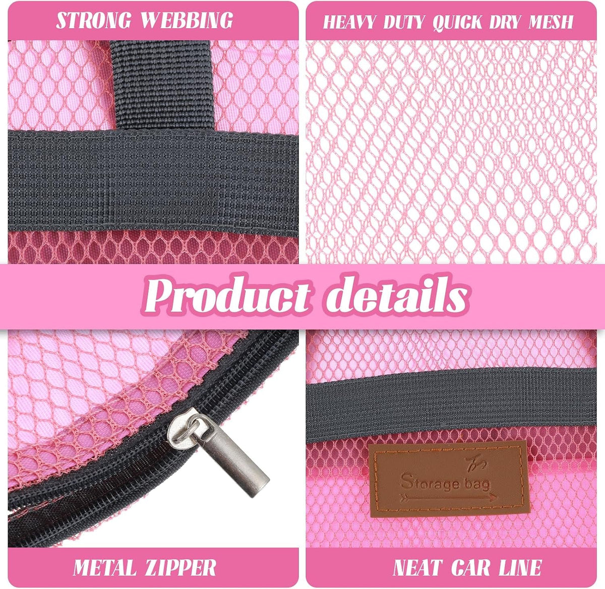 2pcs-gym-shower-caddy-shower-caddy-mesh-bag-11-8-x-11-8-in-quick-dry-portable-hanging-toiletry-and-bath-organizer-with-zipper-for-travel-gym-swimming-camping-college-dorms-beachgrey-pink