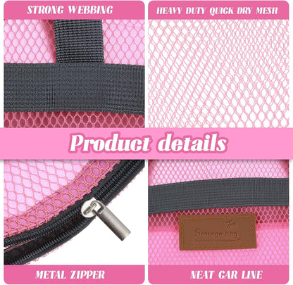 2Pcs Gym Shower Caddy,Shower Caddy Mesh Bag,11.8 X 11.8 In,Quick Dry Portable Hanging Toiletry and Bath Organizer with Zipper for Travel,Gym,Swimming,Camping,College Dorms,Beach(Grey/Pink)4
